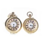 TWO GOLD HALF HUNTER FOB WATCHES