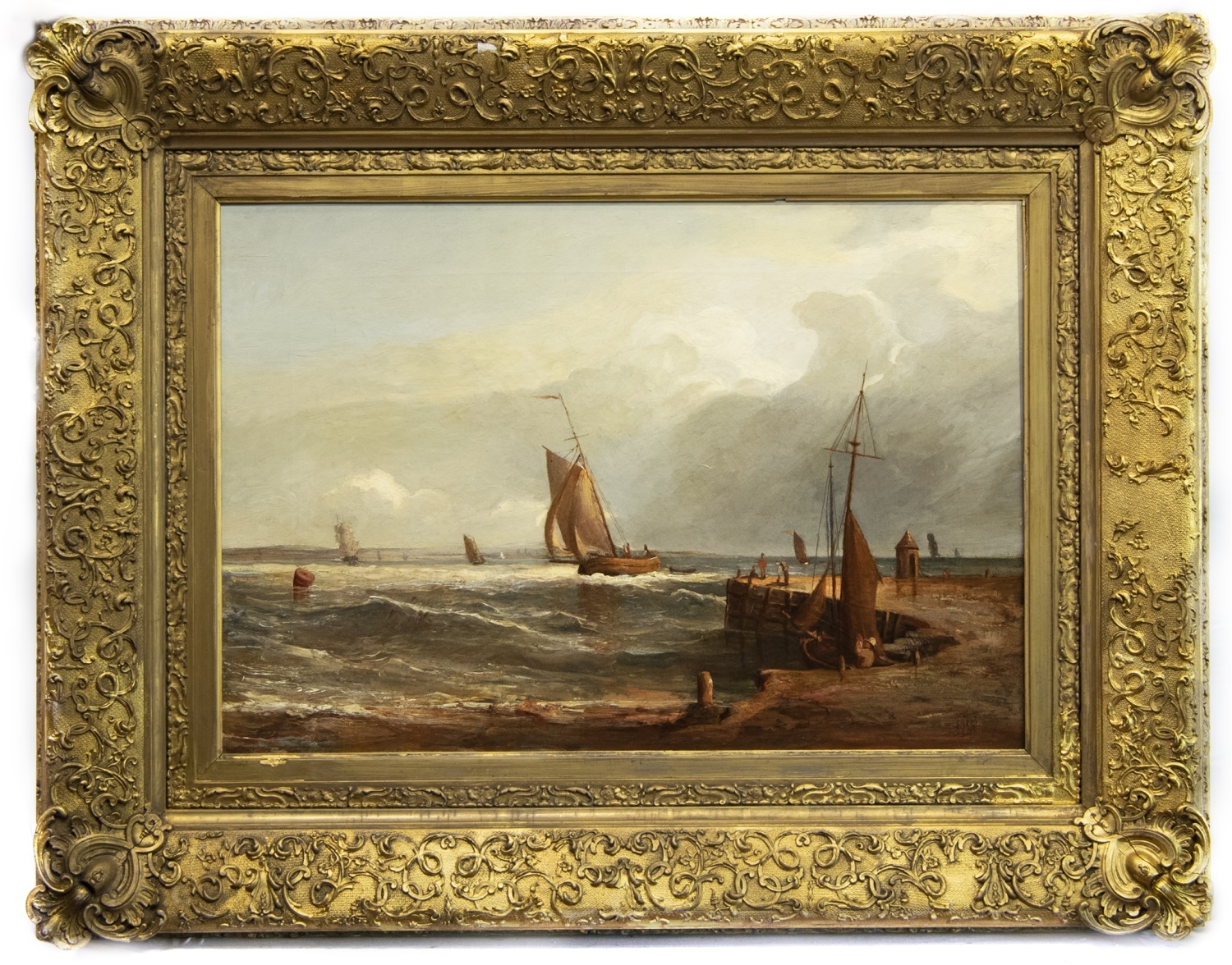 PIER WITH SHIPPING OFFSHORE, AN OIL BY JOHN JAMES WILSON