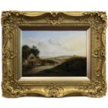 COUNTRY COTTAGE AND FIGURES BY A RIVER, AN OIL BY ALEXANDER NASMYTH