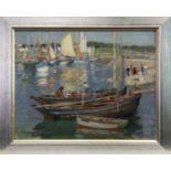 BOATS IN HARBOUR, AN OIL BY WILLIAM MARSHALL BROWN