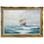 SHIP IN CHOPPY SEAS, AN OIL BY WILLIAM J POPHAM