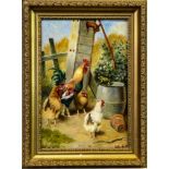 HENS AND COCKEREL II, AN OIL BY HERBERT WILLIAM WEEKES