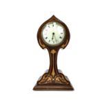 AN EDWARDIAN ART NOUVEAU INLAID MAHOGANY MANTEL CLOCK