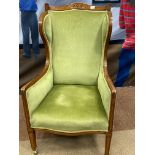 A VICTORIAN SATINWOOD WING BACK ARMCHAIR