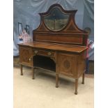 AN EDWARDIAN MAHOGANY SHERATON REVIVAL MIRROR BACK SIDEBOARD