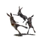 HARES PLAYING, A BRONZE BY MICHAEL SIMPSON