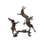 BOXING HARES, A BRONZE BY MICHAEL SIMPSON