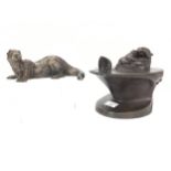 OTTER & PUP, A BRONZE BY I. MACLEOD ALONG WITH ANOTHER