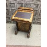 A VICTORIAN FIGURED WALNUT DAVENPORT WRITING DESK