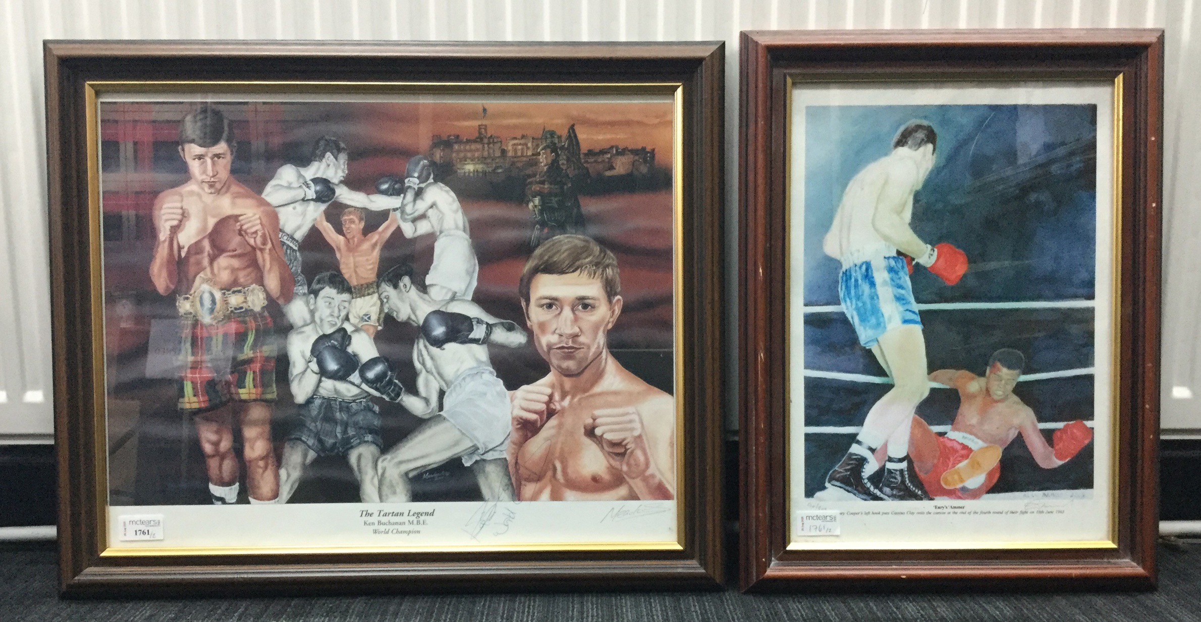 A LOT OF TWO SIGNED PRINTS OF BOXERS