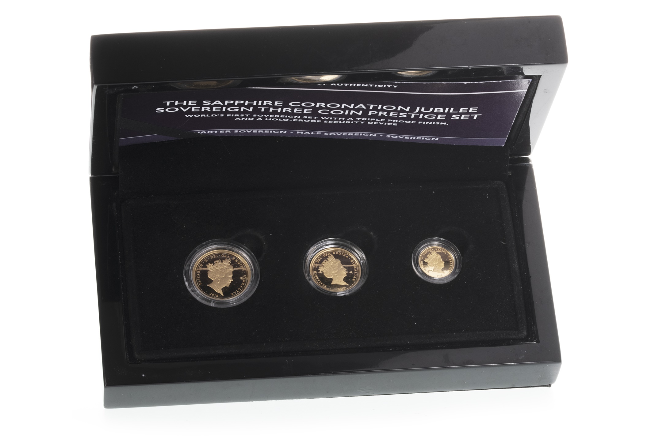 THE SAPPHIRE CORONATION JUBILEE SOVEREIGN THREE COIN PRESTIGE SET