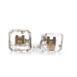 A PAIR OF 'H' INITIAL CRYSTAL CUFFLINKS