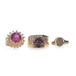 TWO GEM SET RINGS AND A SIGNET RING