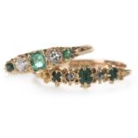 TWO GREEN GEM SET AND DIAMOND RINGS