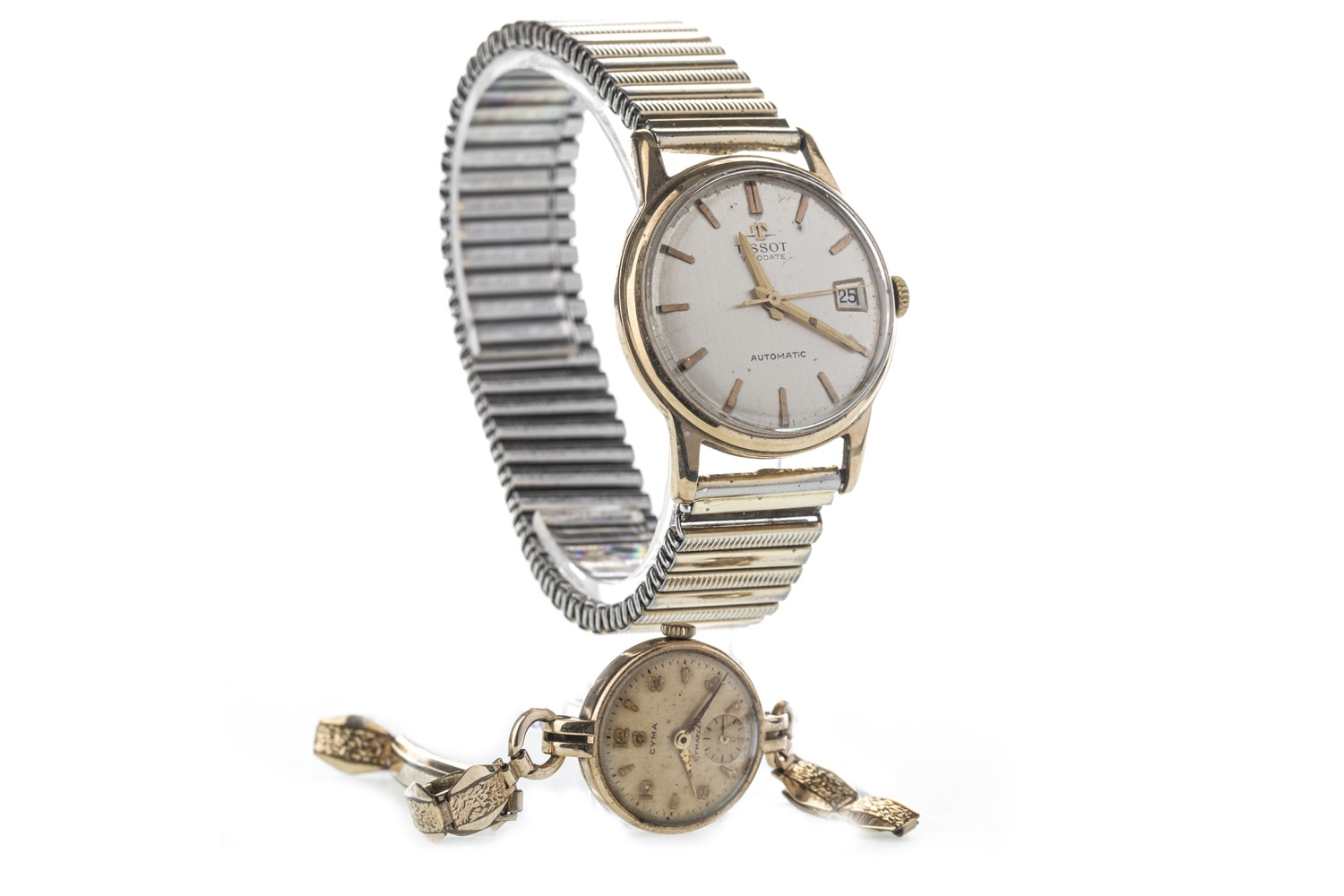 A LADY'S CYMA WRIST WATCH AND A GENTLEMAN'S TISSOT WRIST WATCH