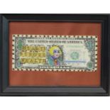 HEALTH BEFORE WEALTH, MIXED MEDIA ON $1 NOTE, BY SARAH J HARPER