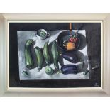 COURGETTES AND AUBERGINES, A PASTEL BY ALEXANDER ROBB