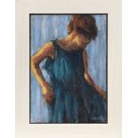 BLUE DRESS, AN OIL BY DAMIAN CALLAN