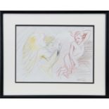 ANGEL GABRIEL AND THE DEVIL, A CRAYON AND PENCIL SKETCH BY FRANK MCFADDEN