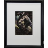 MAN AND DOG, A PASTEL BY PETER HOWSON