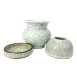 A CHINESE WHITE CRACKLEWARE BRUSH POT AND OTHERS