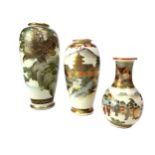 A LOT OF THREE JAPANESE SATSUMA VASES