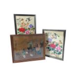 A PAIR OF CHINESE WATERCOLOURS OF FLOWERS AND ANOTHER