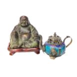 A CHINESE BRONZE BUDDHA AND A CHINESE TEA POT