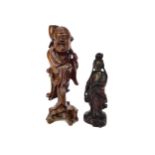 A LOT OF TWO CHINESE CARVED WOOD FIGURES