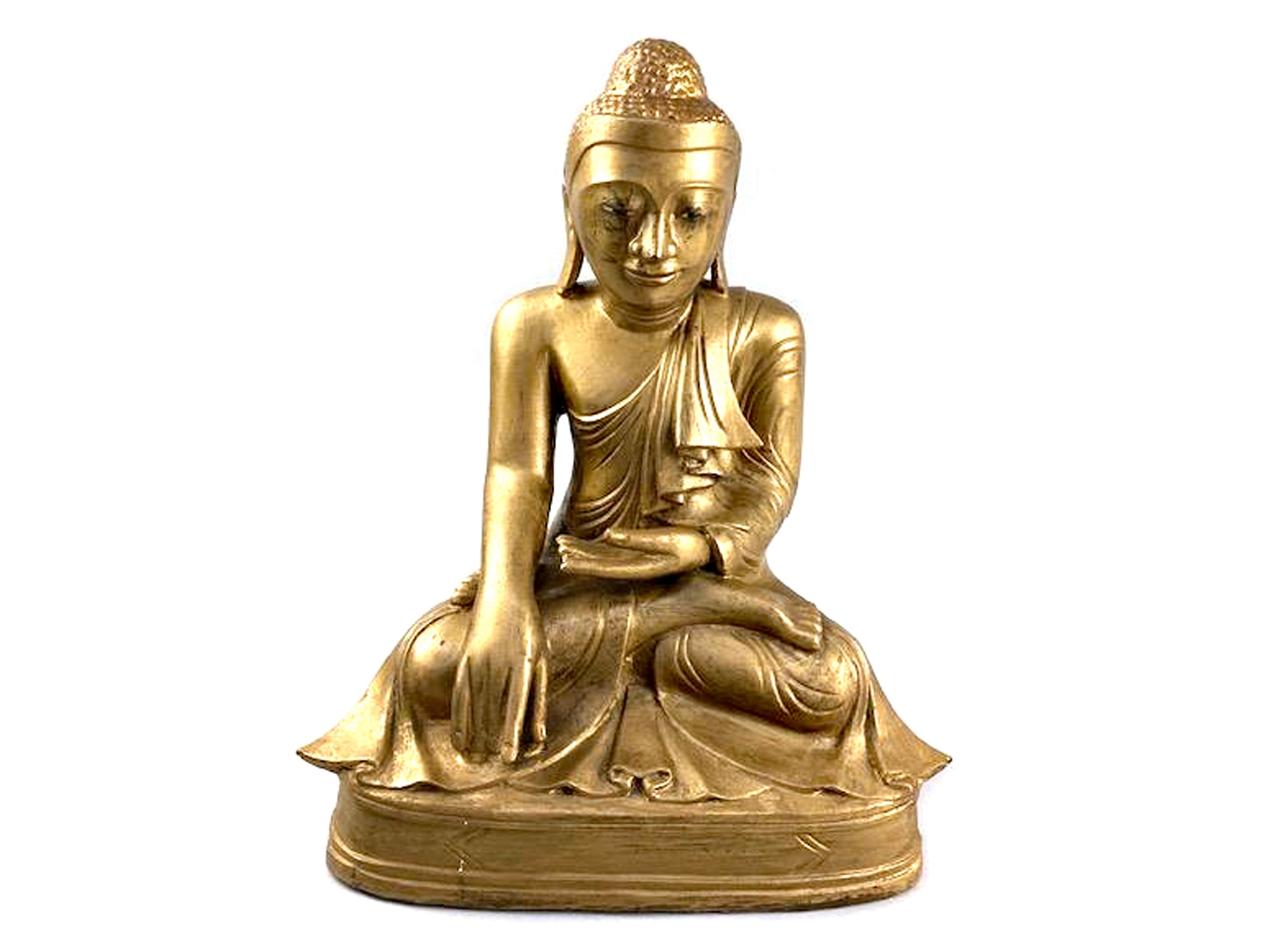 A 19TH CENTURY GILT PAINTED BRONZE BUDDHA