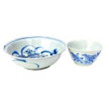 A 19TH CENTURY CHINESE BLUE AND WHITE TEA BOWL AND A BOWL
