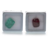 TWO UNMOUNTED TREATED GEMSTONES