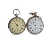 TWO SILVER KEY WIND POCKET WATCHES