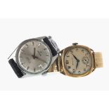 A GENTLEMAN'S ENICAR STAINLESS STEEL AUTOMATIC WATCH AND A HENDERSONS GOLD PLATED MANUAL WIND WATCH