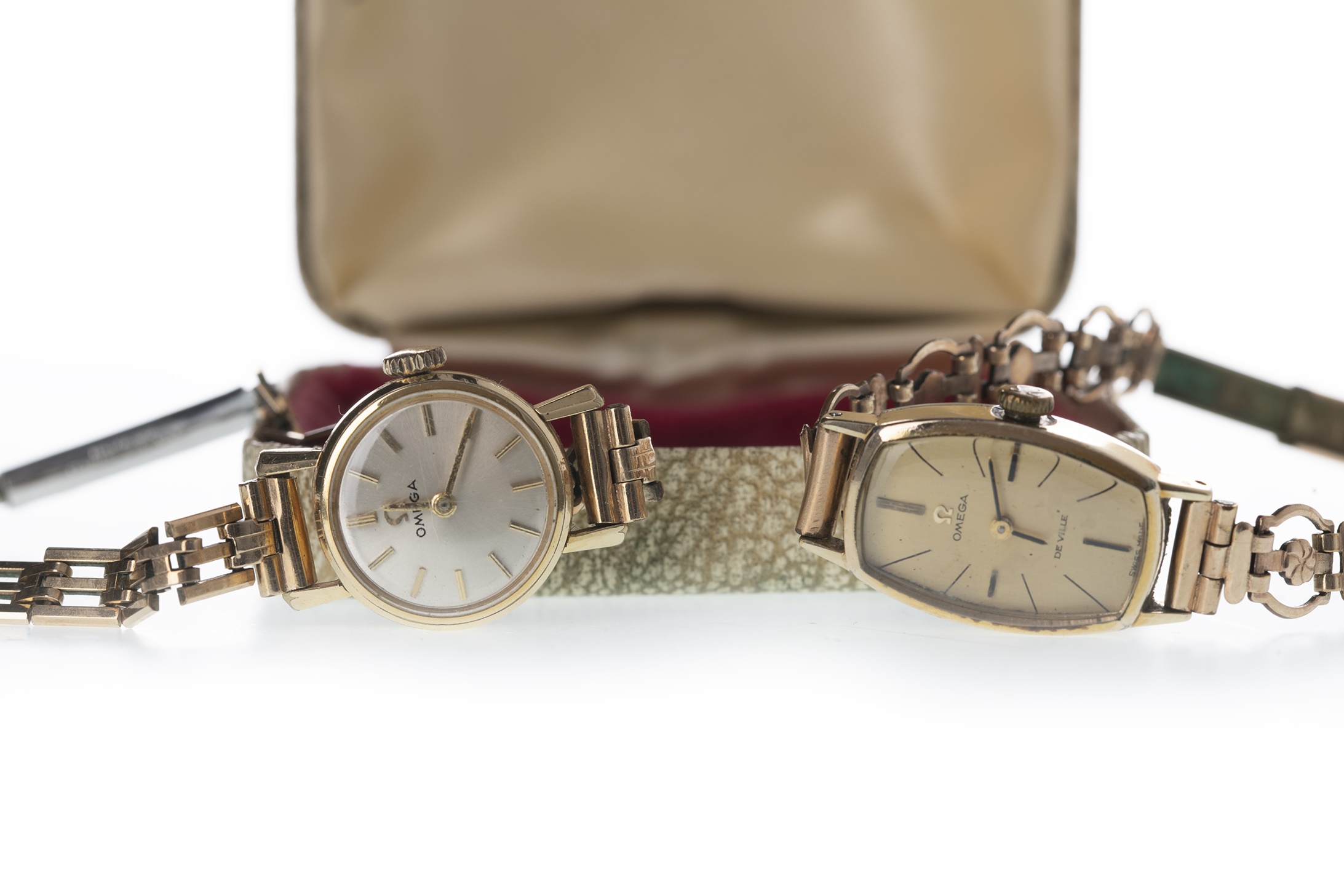 TWO LADY'S GOLD PLATED OMEGA MANUAL WIND WRIST WATCHES