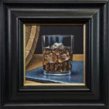 A LARGE WHISKY WITH ICE SERVED ON A SLATE, AN OIL BY GRAHAM MCKEAN