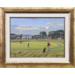 18TH GREEN AND CLUBHOUSE GULLANE, AN OIL BY PETER MUNRO