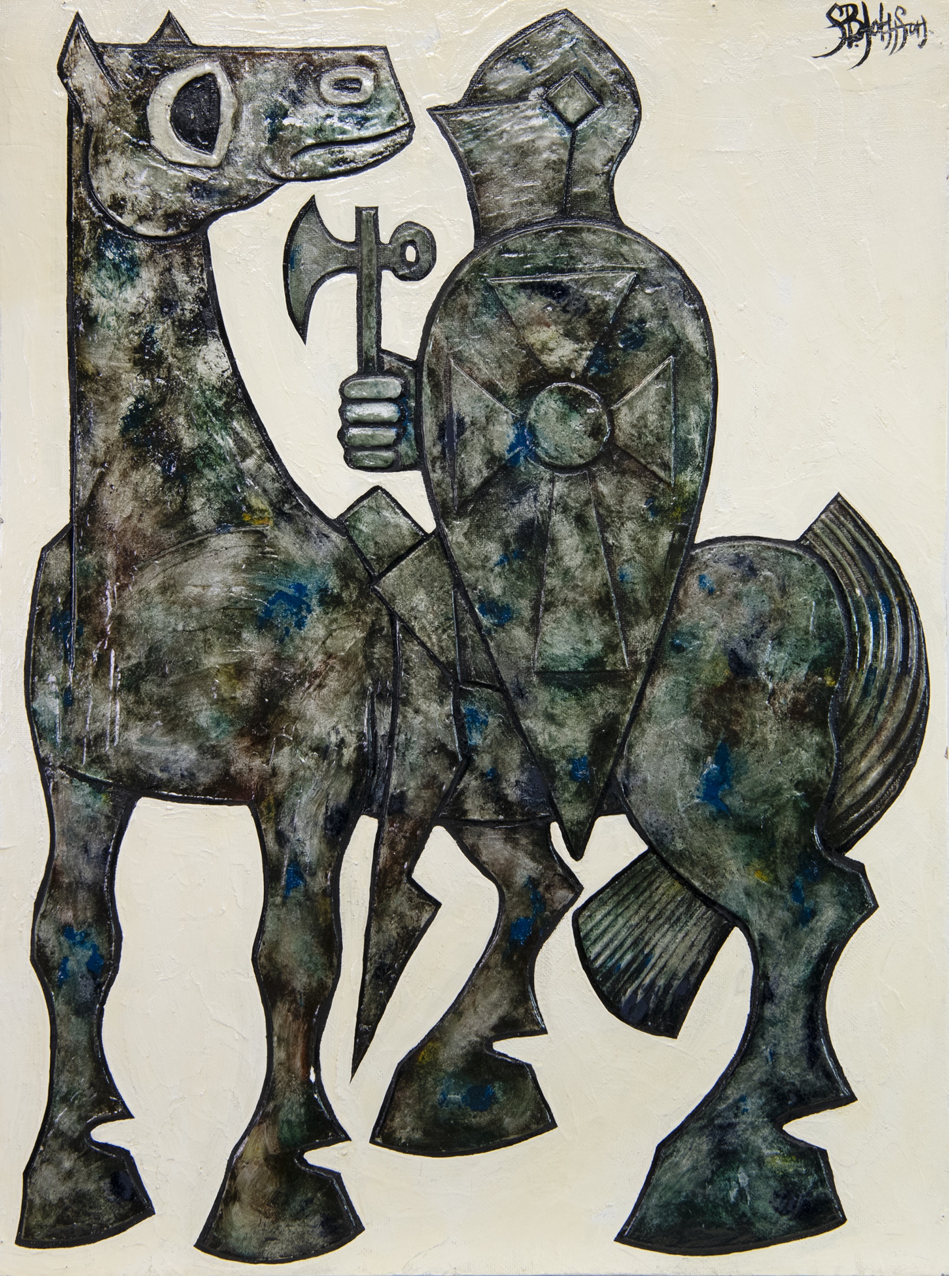 KNIGHT ON HORSEBACK, AN OIL BY STEWART BOWMAN JOHNSON