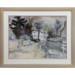 WINTER STREET SCENE, A WATERCOLOUR BY ALEXANDER SILLARS BURNS