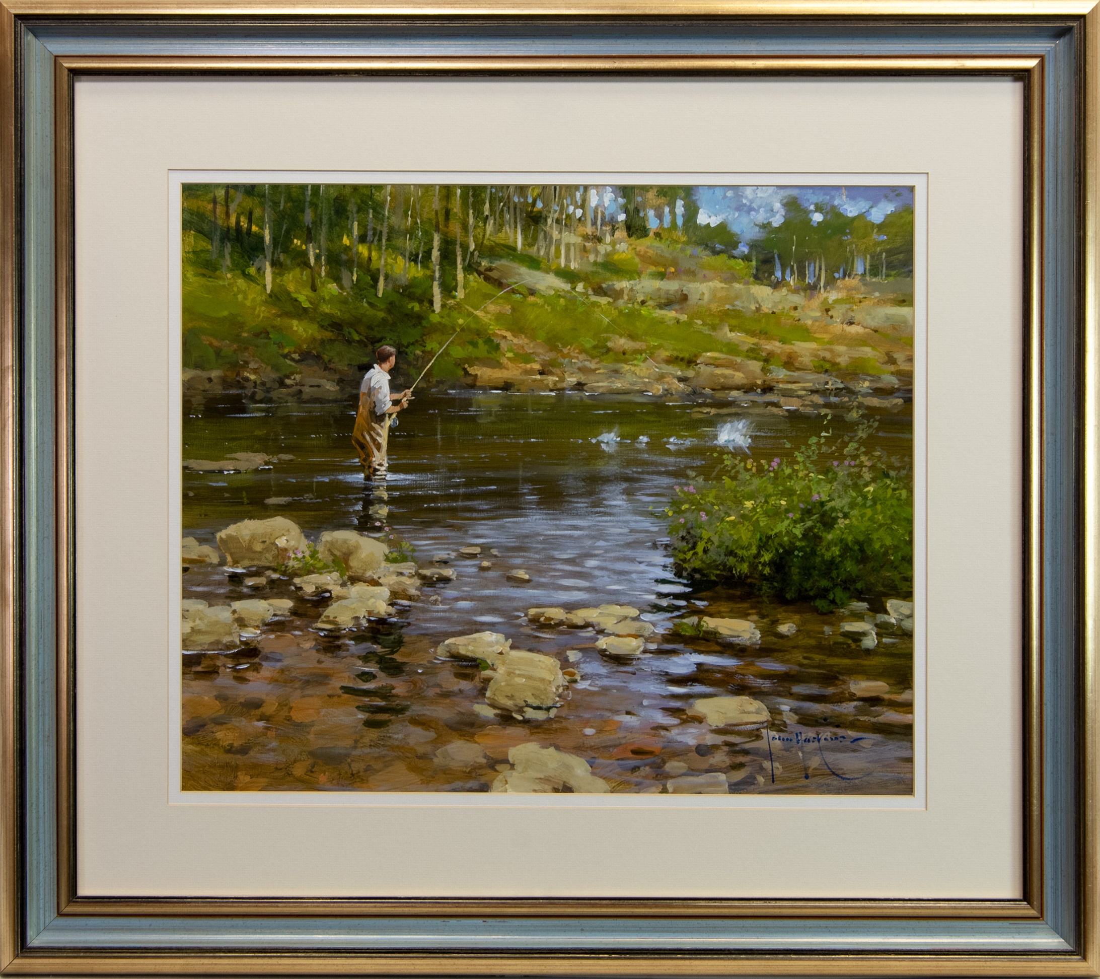 FLY FISHING, AN ACRYLIC BY JOHN HASKINS