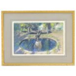 FOUNTAIN WITH SCULPTURE, A PASTEL BY PATRICK WILLIAM ADAM