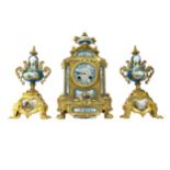 A 19TH CENTURY FRENCH ORMOLU CLOCK GARNITURE