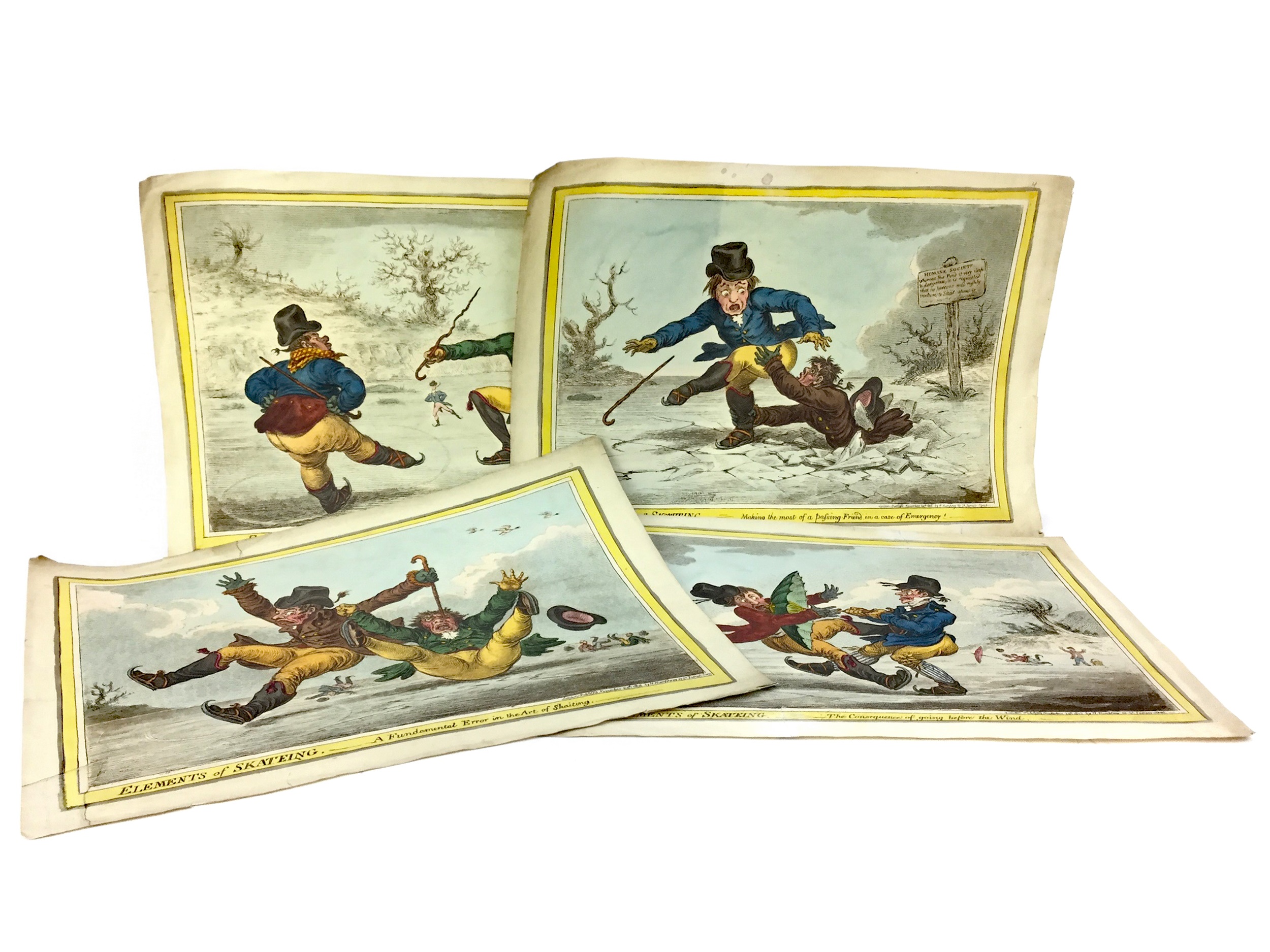 THE ELEMENTS OF SKATEING - A SET OF FOUR PRINTS AFTERE JAMES GILRAY