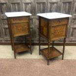 A PAIR OF FRENCH MARBLE TOPPED POT CUPBOARDS