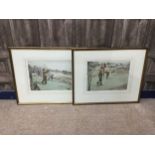 A PAIR OF COLOURED ETCHINGS, GOLFING, BY HENRY WILKINSON