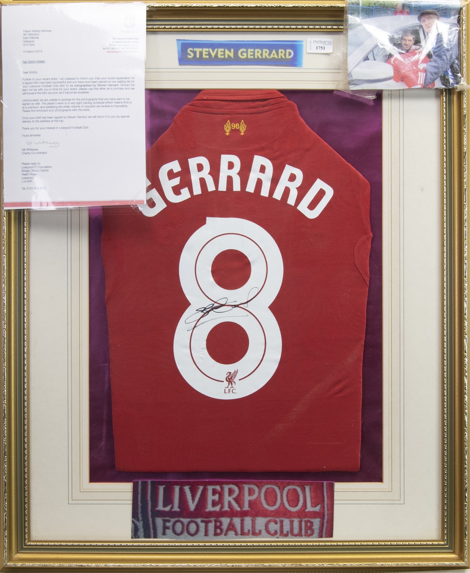 A SIGNED LIVERPOOL FOOTBALL CLUB JERSEY