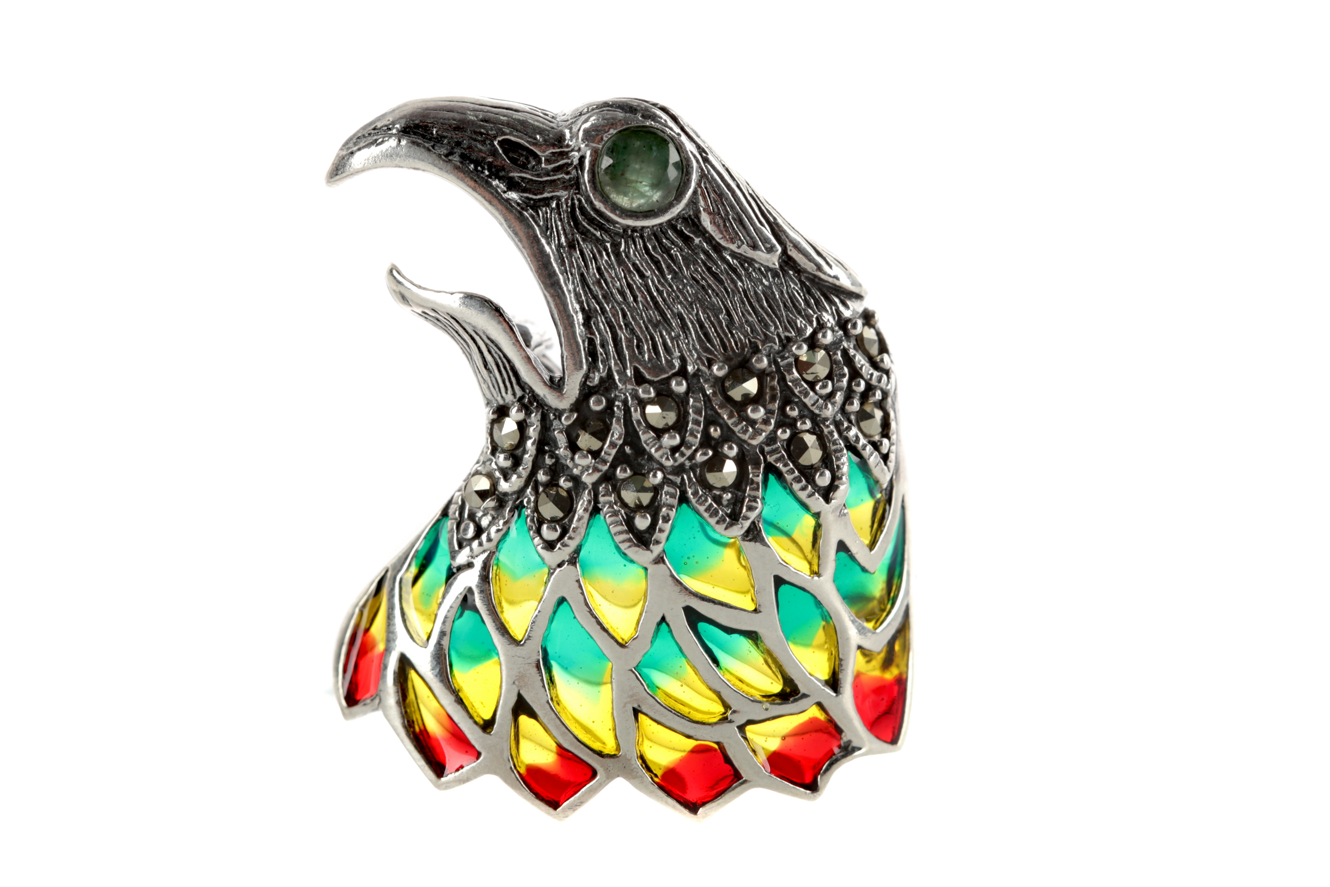 A PLIQUE A JOUR EAGLE HEAD BROOCH