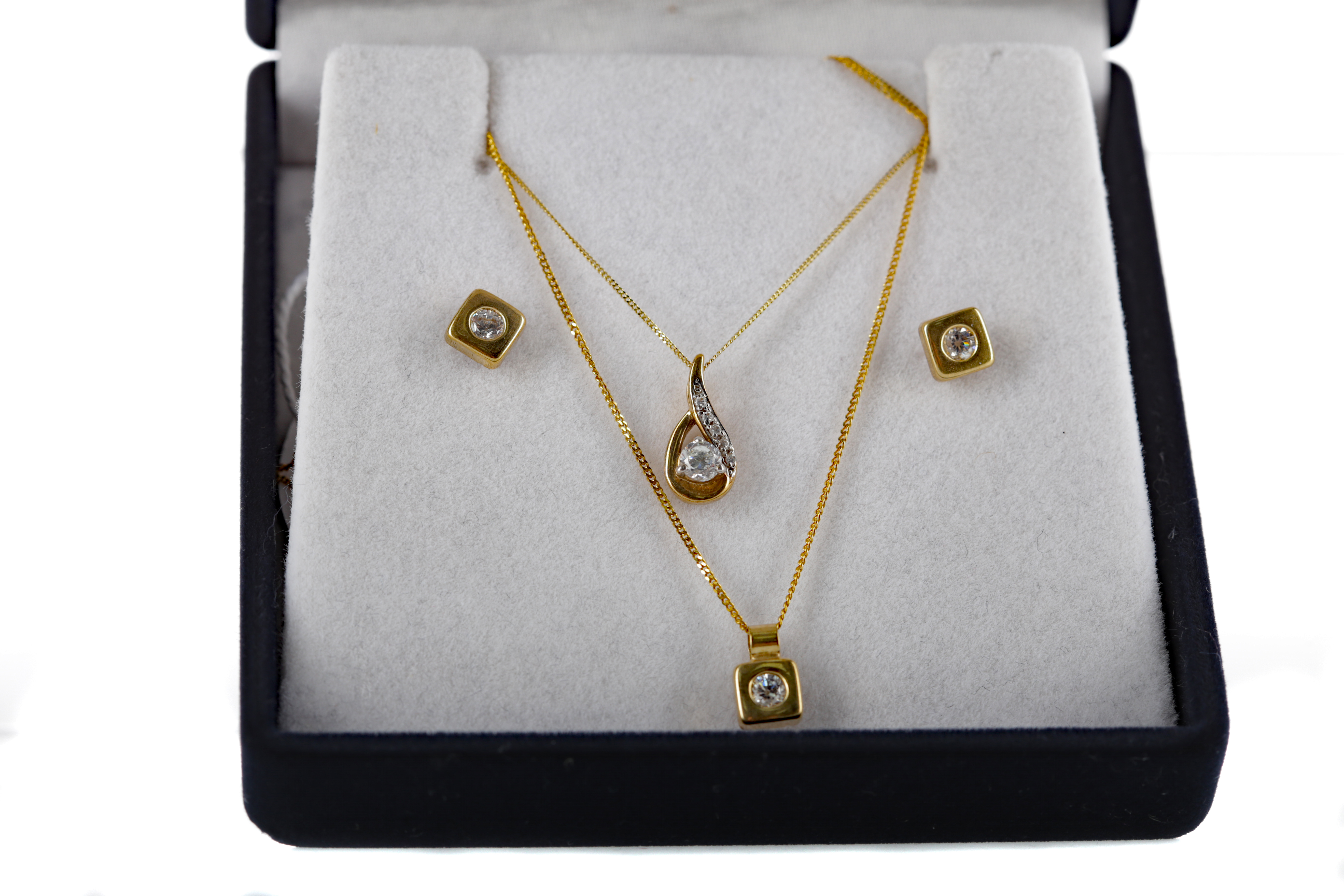 TWO GOLD PENDANTS AND A PAIR OF GOLD EARRINGS