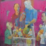 FAMILY AT THE SUPERMARKET, AN ACRYLIC BY ANDREI BLUDOV