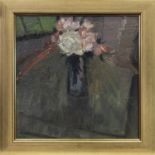 ROSES ON A GREY TABLE, AN OIL BY JOHN HOUSTON